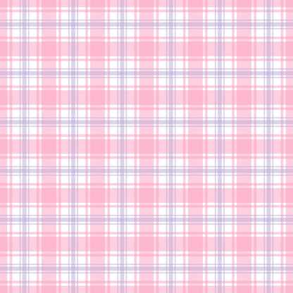 A pink and white plaid pattern with intersecting lines, forming squares and rectangles.