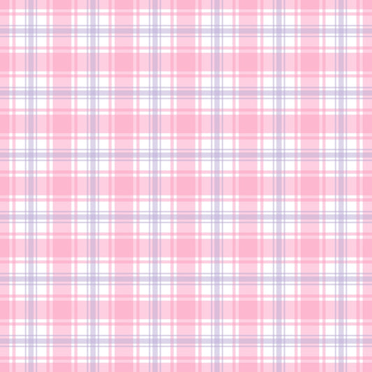 A pink and white plaid pattern with intersecting lines, forming squares and rectangles.