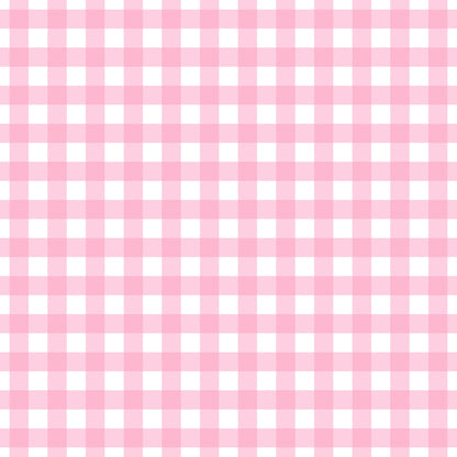 Pink and white gingham checkered pattern with evenly spaced squares.