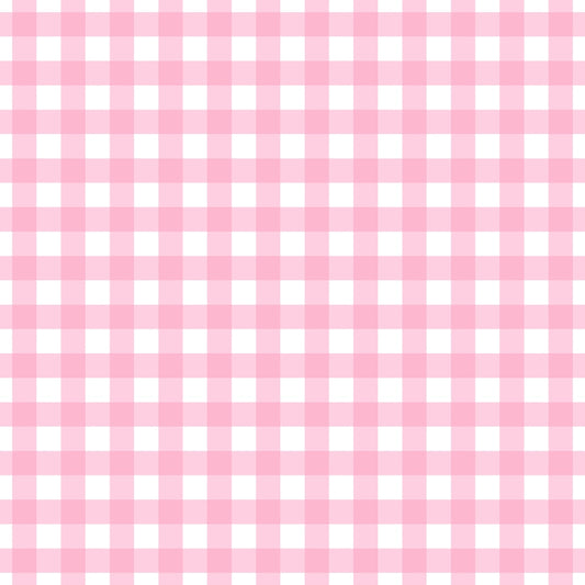 Pink and white gingham checkered pattern with evenly spaced squares.