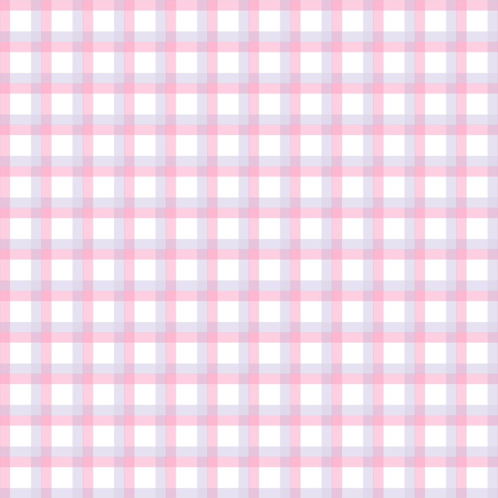 A seamless pink and white plaid pattern with thin blue lines on a blank background.