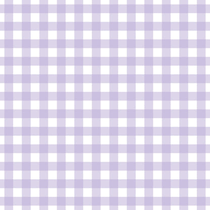 A seamless pattern with lavender and white checkered squares in a gingham design.