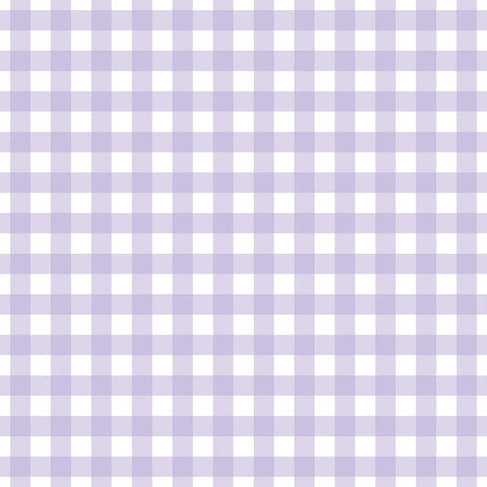 A seamless pattern with lavender and white checkered squares in a gingham design.