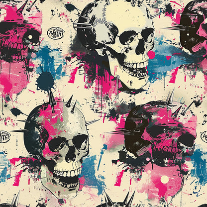 Punk Rock Skull Pattern 2 Quilting Cotton Fabric