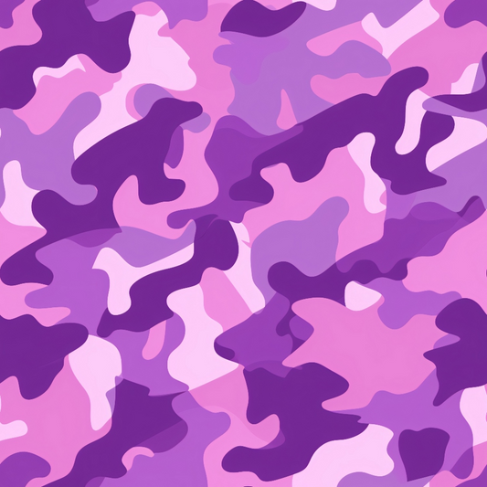 An abstract camouflage pattern in shades of purple, pink, and white.