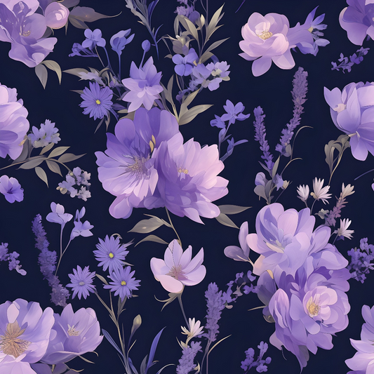 Purple Night Flowers Pattern 10 Quilting Cotton Fabric