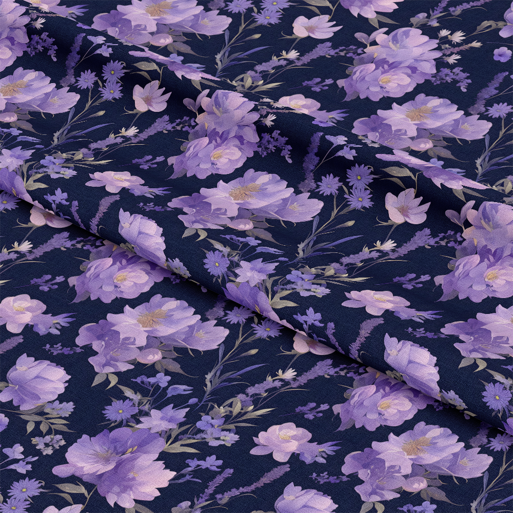 Purple Night Flowers Pattern 10 Quilting Cotton Fabric