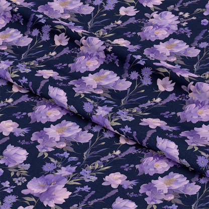 Purple Night Flowers Pattern 10 Quilting Cotton Fabric