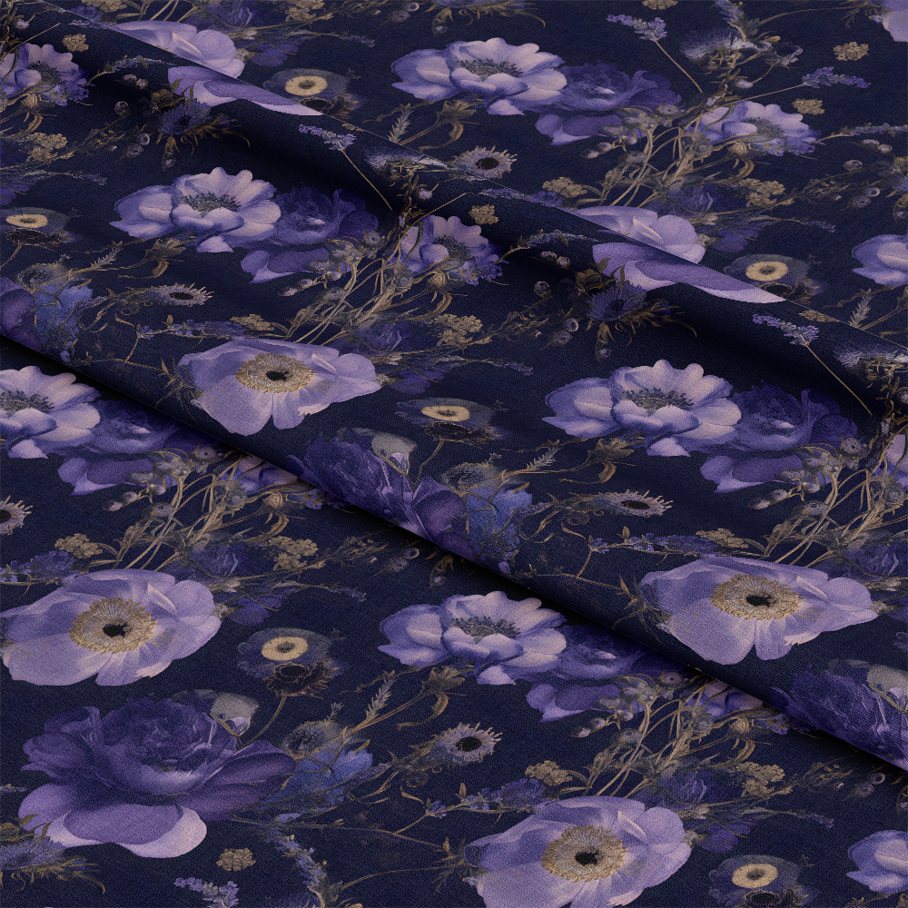 Purple Night Flowers Pattern 12 Quilting Cotton Fabric