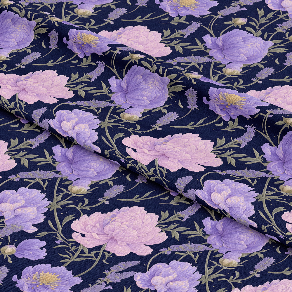 Purple Night Flowers Pattern 13 Quilting Cotton Fabric