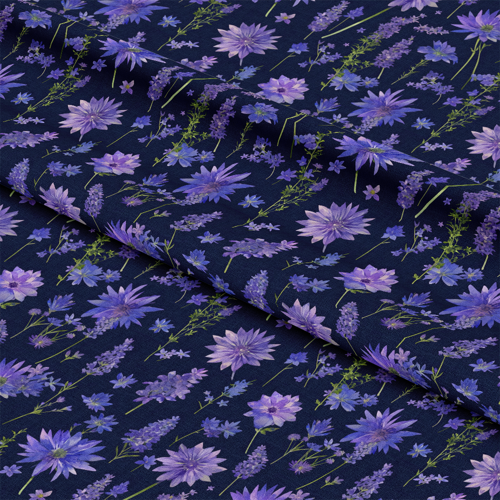 Purple Night Flowers Pattern 14 Quilting Cotton Fabric