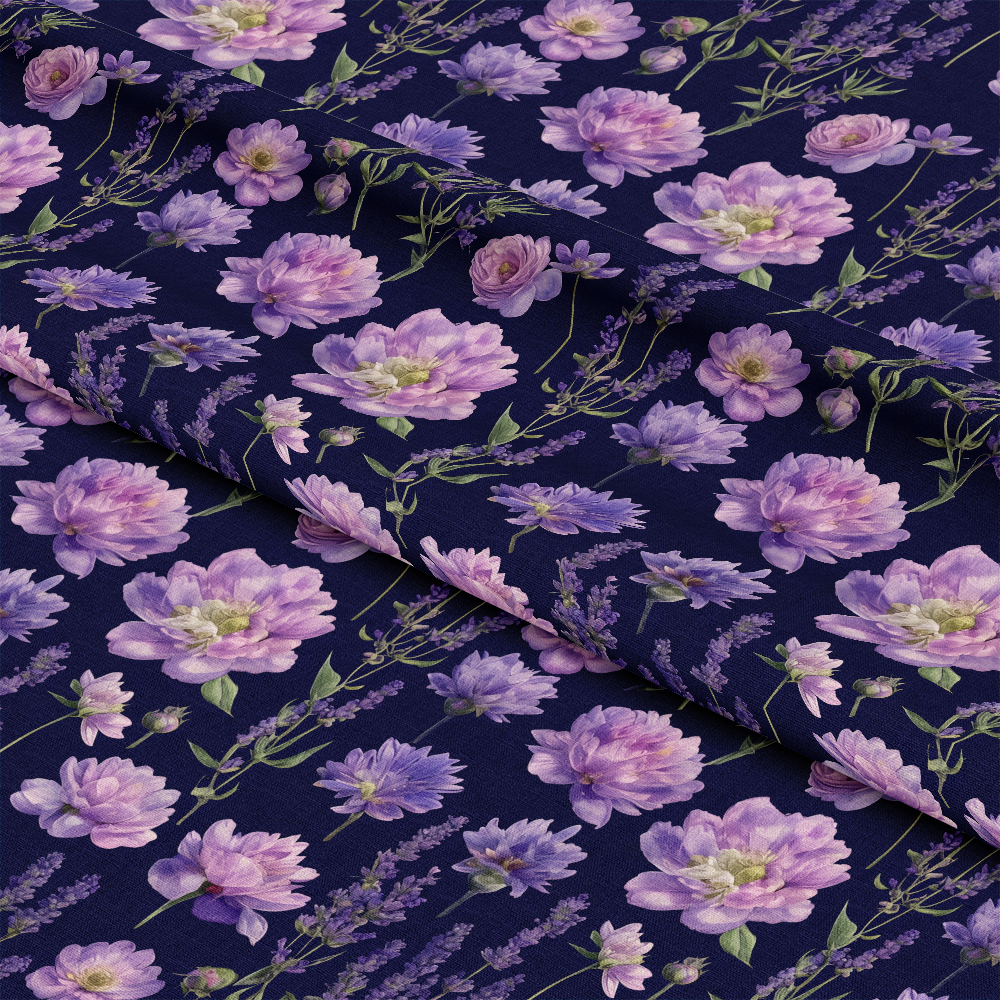 Purple Night Flowers Pattern 15 Quilting Cotton Fabric