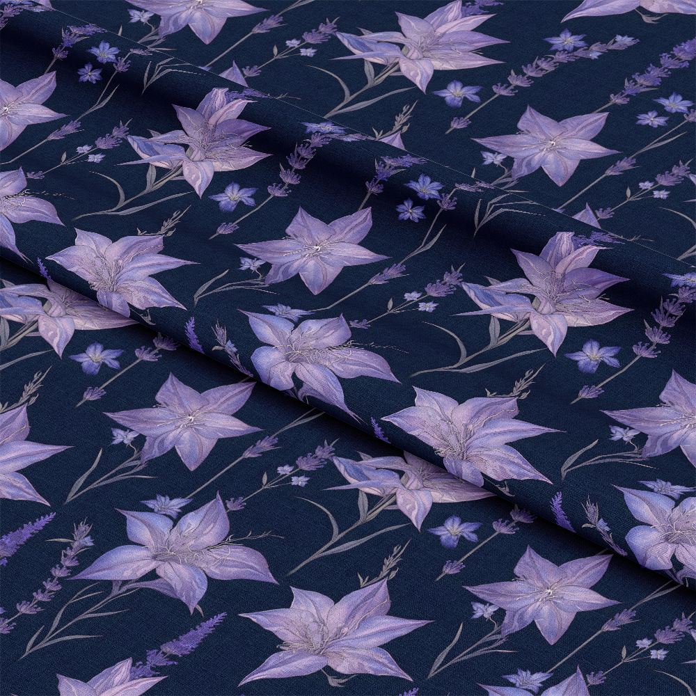 Purple Night Flowers Pattern 1 Quilting Cotton Fabric