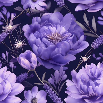 Purple Night Flowers Pattern 6 Quilting Cotton Fabric