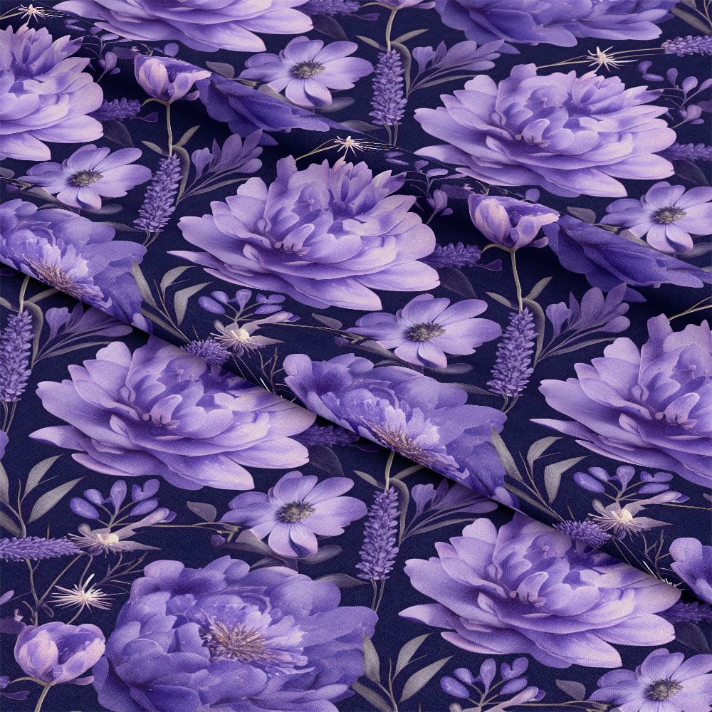 Purple Night Flowers Pattern 6 Quilting Cotton Fabric