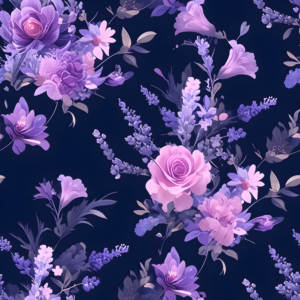 Purple Night Flowers Pattern 8 Quilting Cotton Fabric