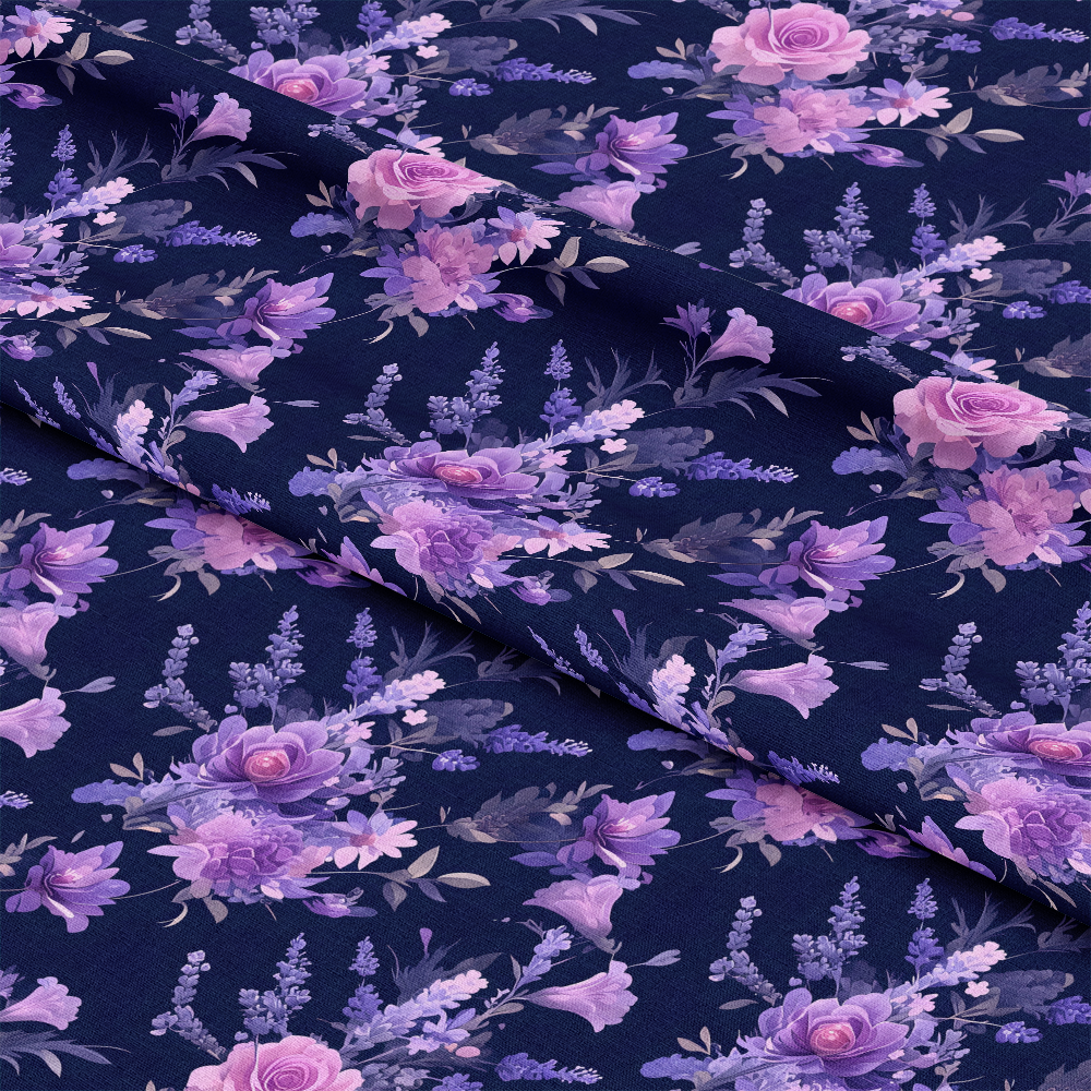 Purple Night Flowers Pattern 8 Quilting Cotton Fabric