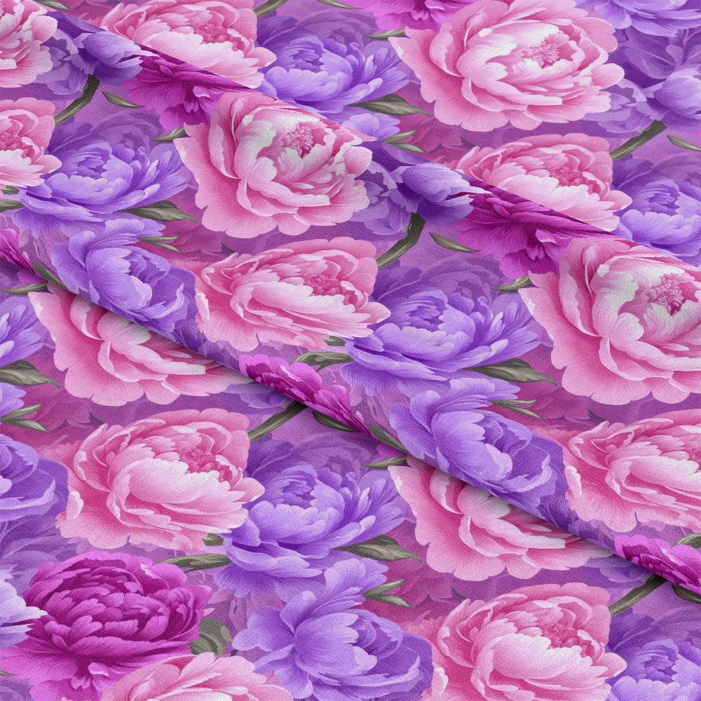 Purple and Pink Peony Flowers Pattern 10 Quilting Cotton Fabric