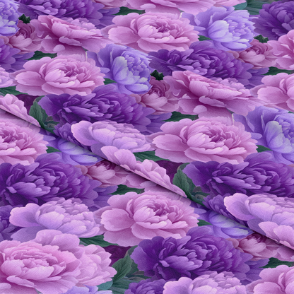 Purple and Pink Peony Flowers Pattern 12 Quilting Cotton Fabric