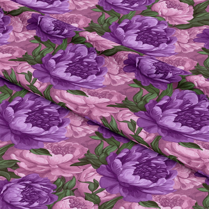 Purple and Pink Peony Flowers Pattern 1 Quilting Cotton Fabric