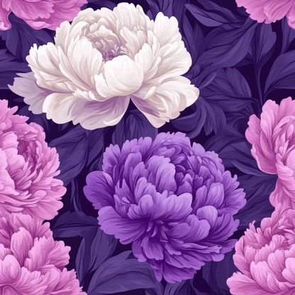 Purple and Pink Peony Flowers Pattern 2 Quilting Cotton Fabric