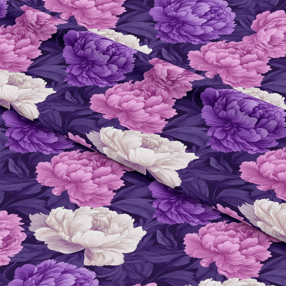 Purple and Pink Peony Flowers Pattern 2 Quilting Cotton Fabric