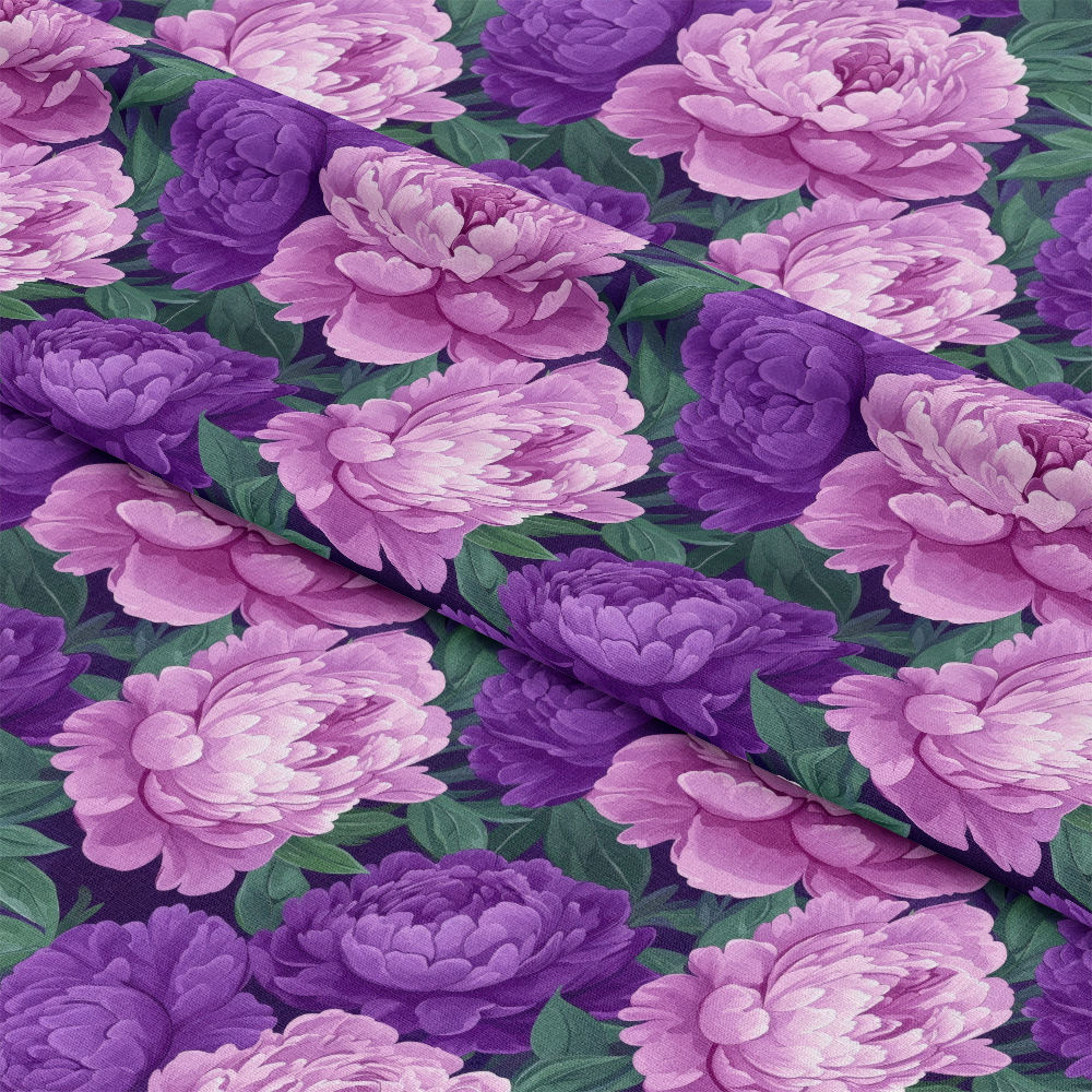 Purple and Pink Peony Flowers Pattern 7 Quilting Cotton Fabric