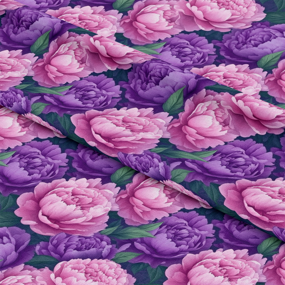 Purple and Pink Peony Flowers Pattern 8 Quilting Cotton Fabric