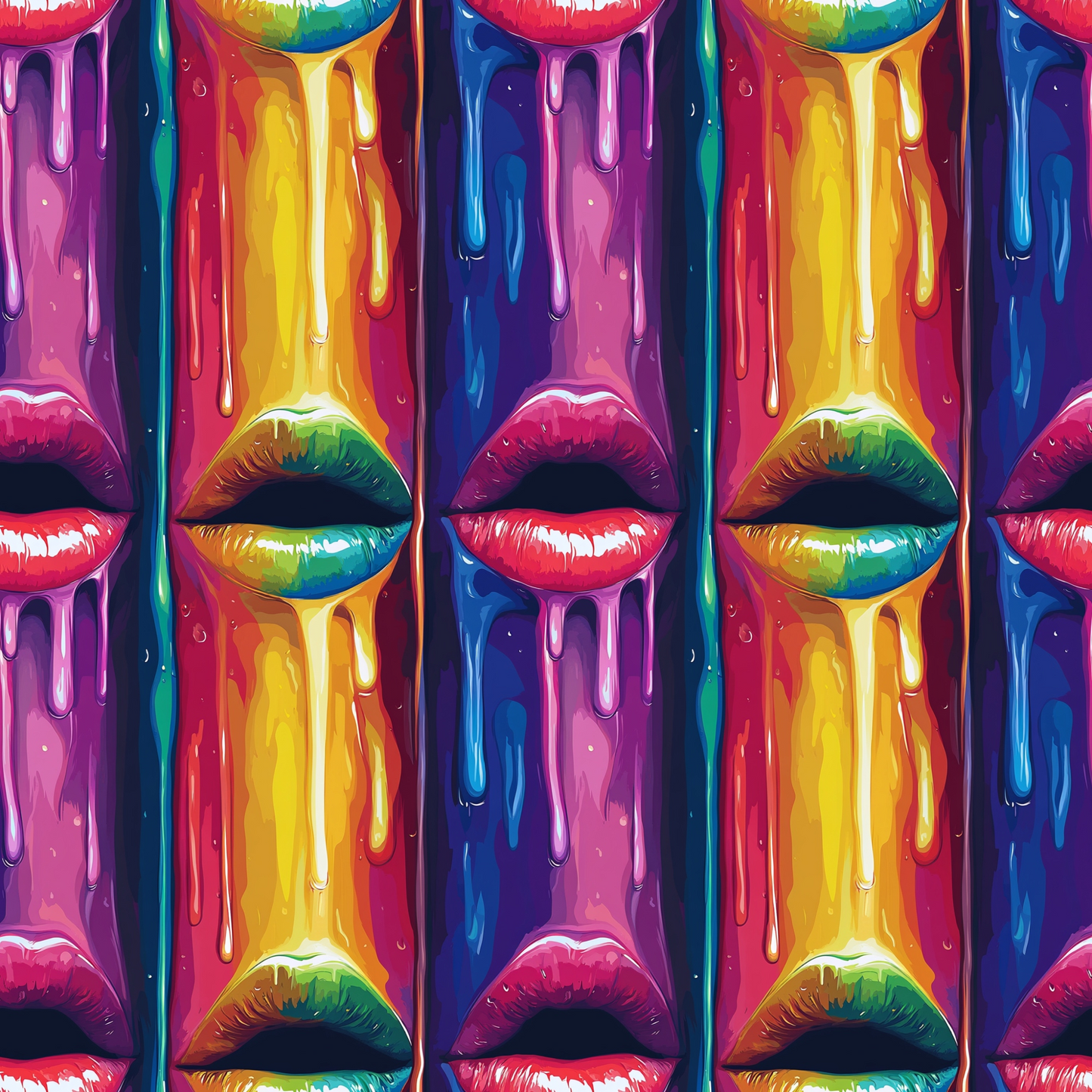 Rainbow Dripping Lips Art Pattern 1 Quilting Cotton Fabric