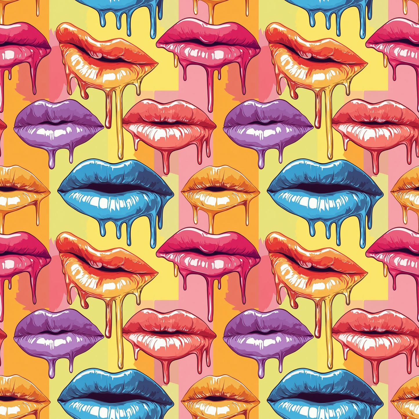 Rainbow Dripping Lips Art Pattern 10 Quilting Cotton Fabric