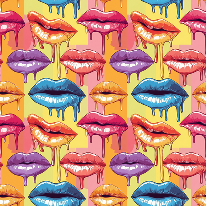 Rainbow Dripping Lips Art Pattern 10 Quilting Cotton Fabric