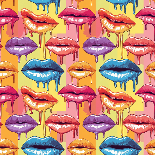 Rainbow Dripping Lips Art Pattern 10 Quilting Cotton Fabric