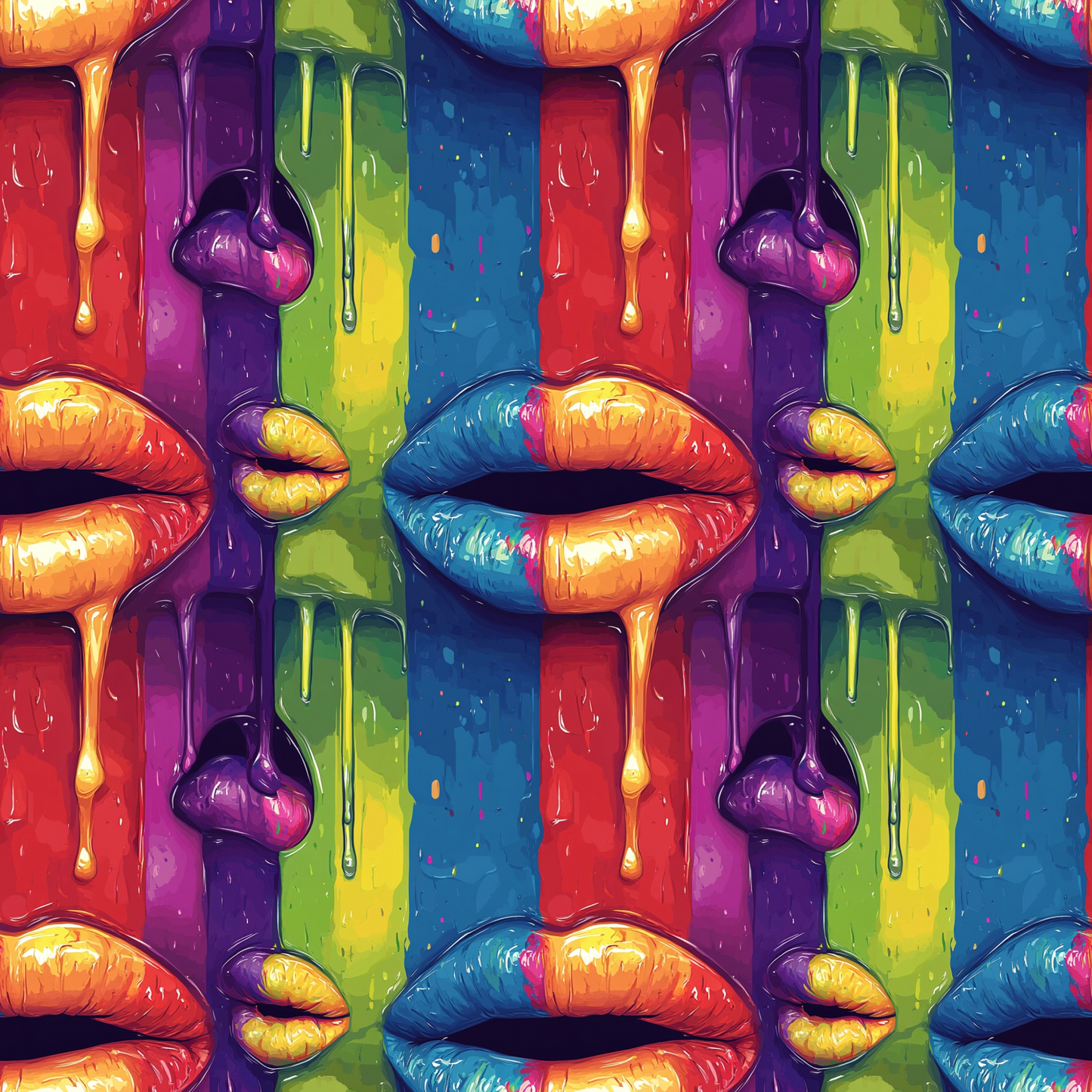 Rainbow Dripping Lips Art Pattern 11 Quilting Cotton Fabric