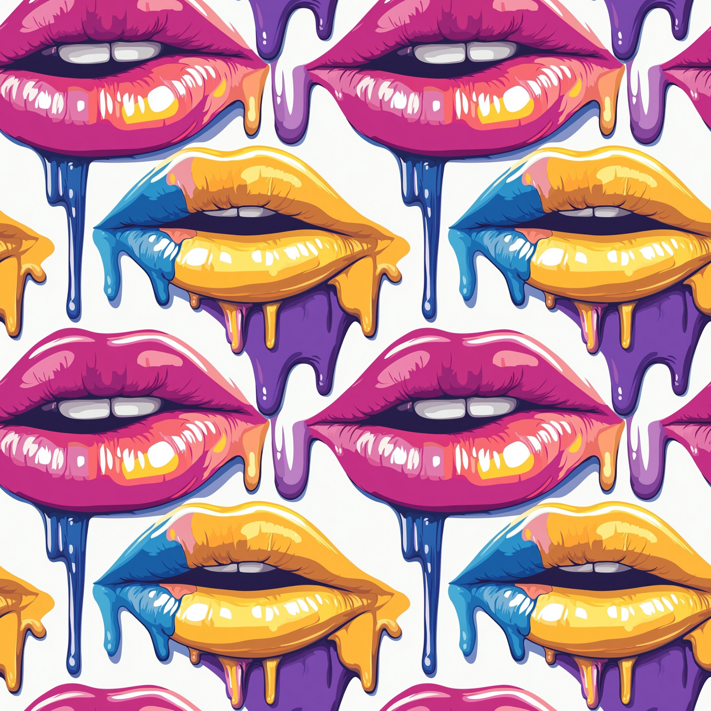 Rainbow Dripping Lips Art Pattern 12 Quilting Cotton Fabric