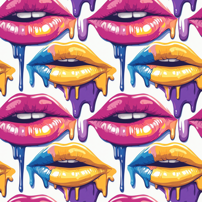 Rainbow Dripping Lips Art Pattern 12 Quilting Cotton Fabric