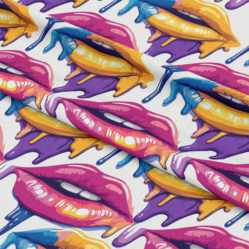 Rainbow Dripping Lips Art Pattern 12 Quilting Cotton Fabric