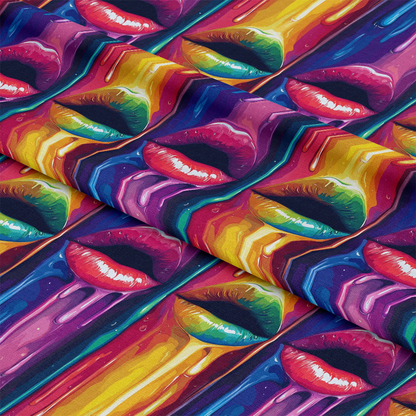 Rainbow Dripping Lips Art Pattern 1 Quilting Cotton Fabric