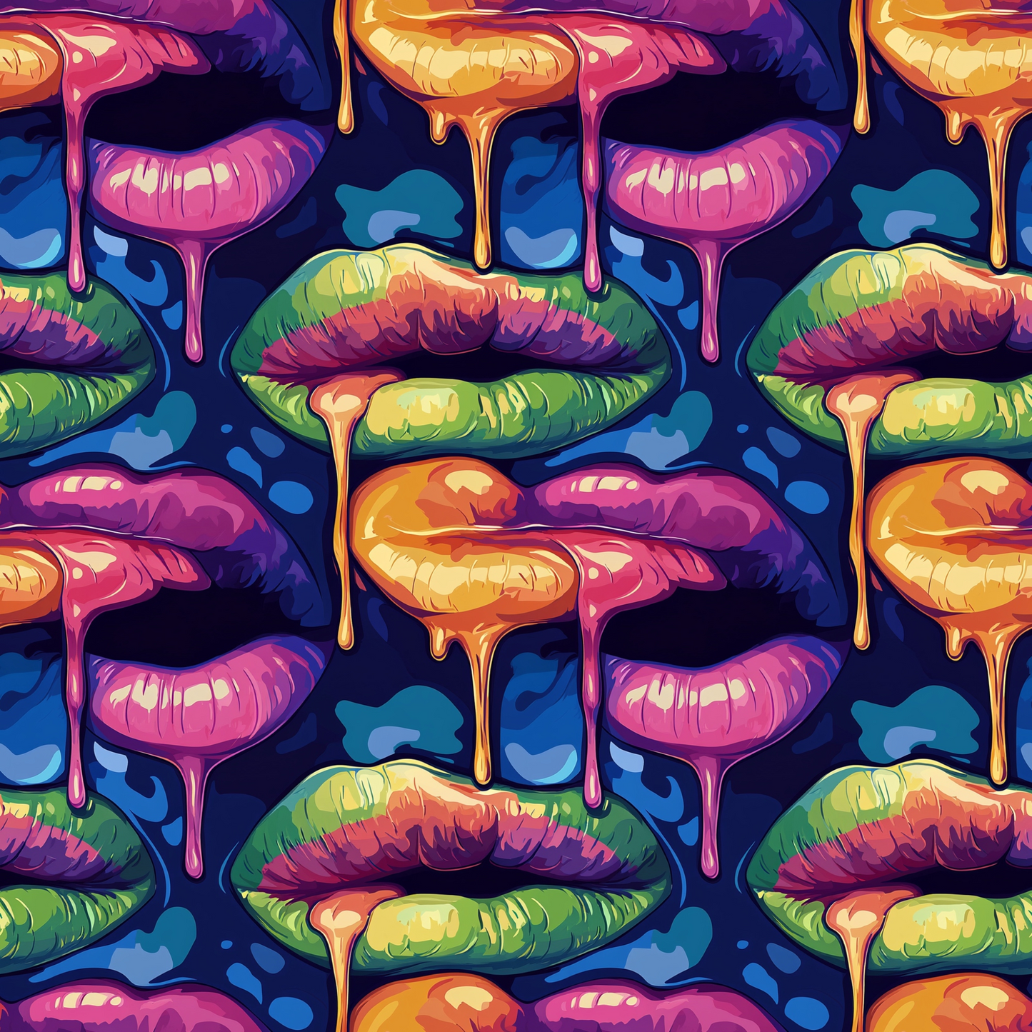 Rainbow Dripping Lips Art Pattern 2 Quilting Cotton Fabric