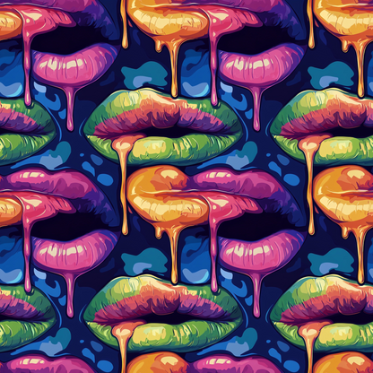 Rainbow Dripping Lips Art Pattern 2 Quilting Cotton Fabric