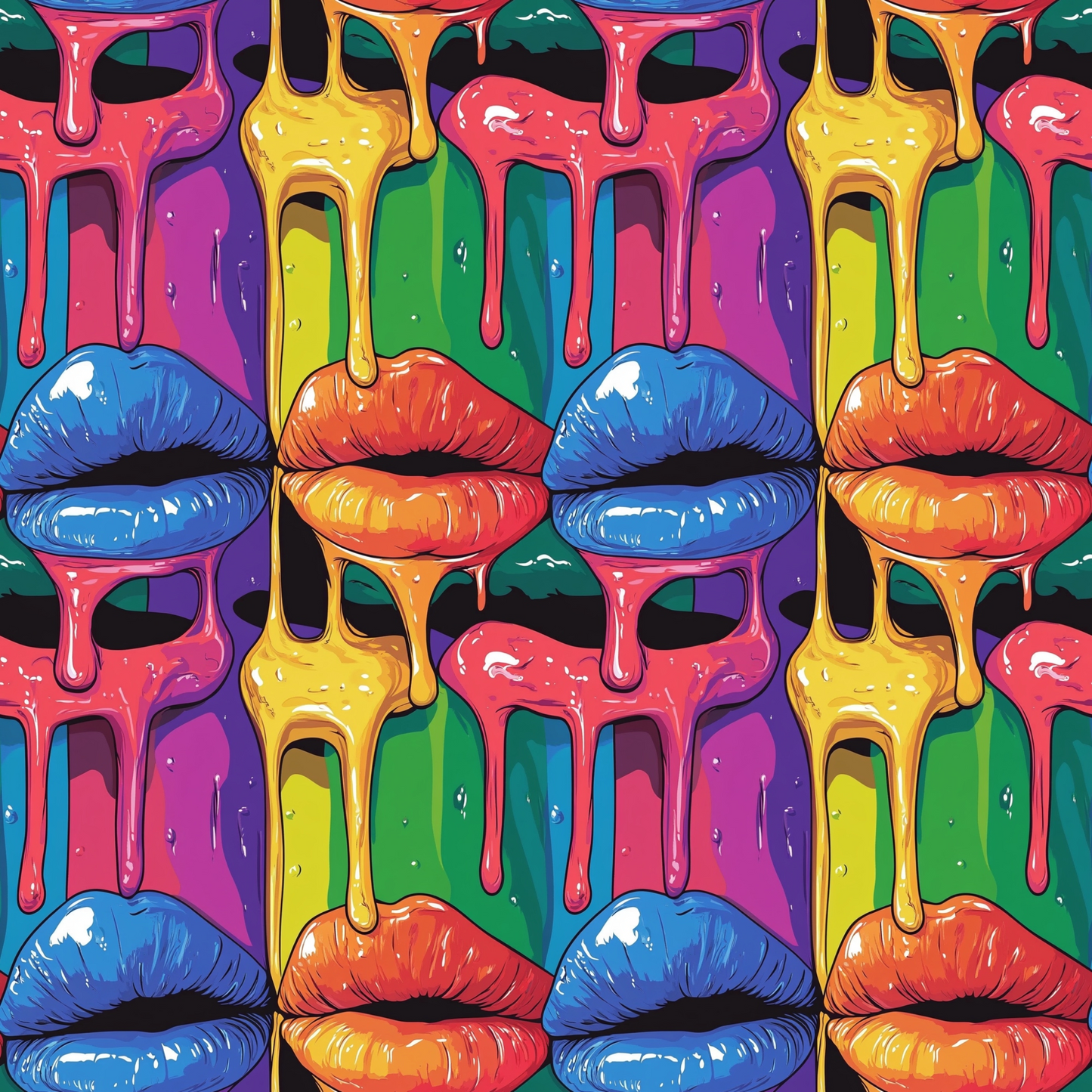 Rainbow Dripping Lips Art Pattern 4 Quilting Cotton Fabric