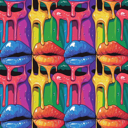 Rainbow Dripping Lips Art Pattern 4 Quilting Cotton Fabric