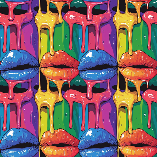 Rainbow Dripping Lips Art Pattern 4 Quilting Cotton Fabric