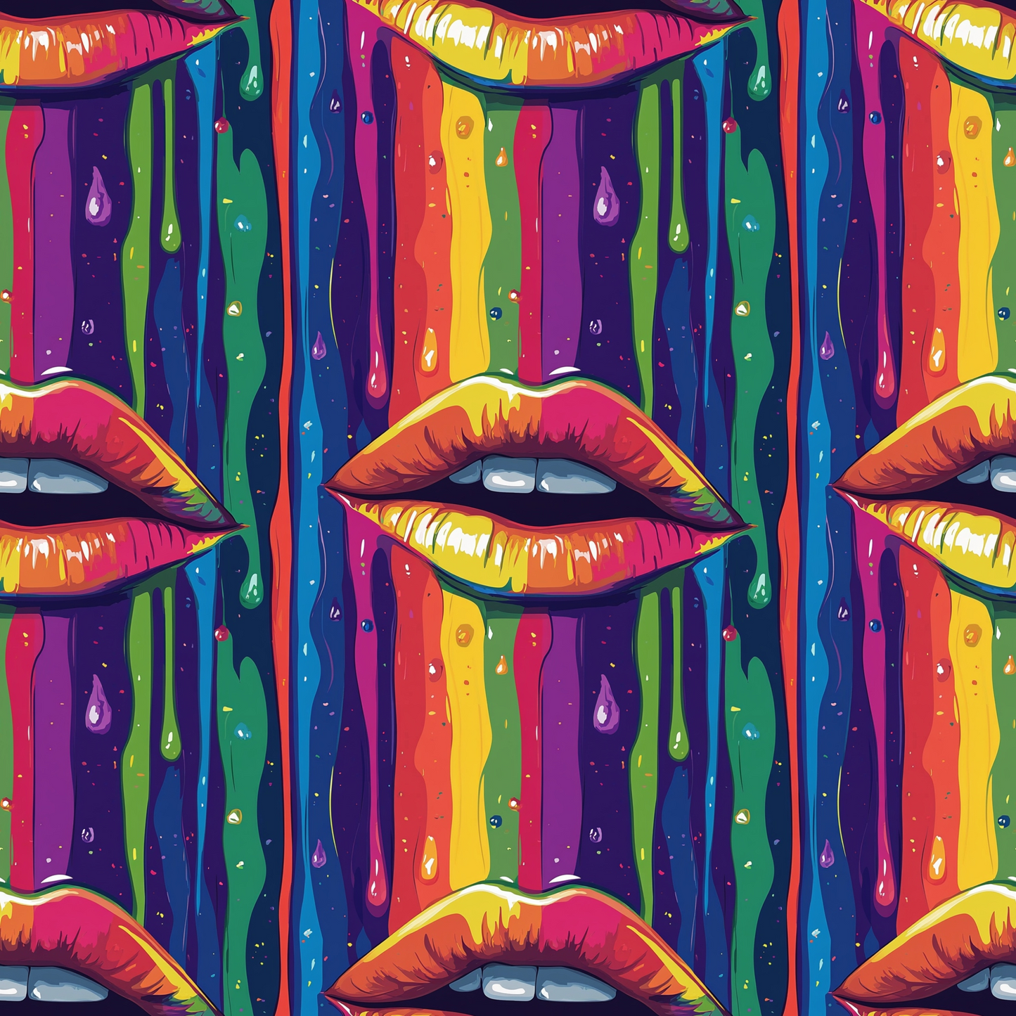 Rainbow Dripping Lips Art Pattern 5 Quilting Cotton Fabric