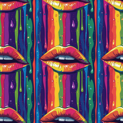 Rainbow Dripping Lips Art Pattern 5 Quilting Cotton Fabric