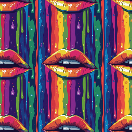 Rainbow Dripping Lips Art Pattern 5 Quilting Cotton Fabric