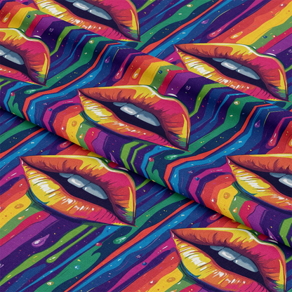 Rainbow Dripping Lips Art Pattern 5 Quilting Cotton Fabric