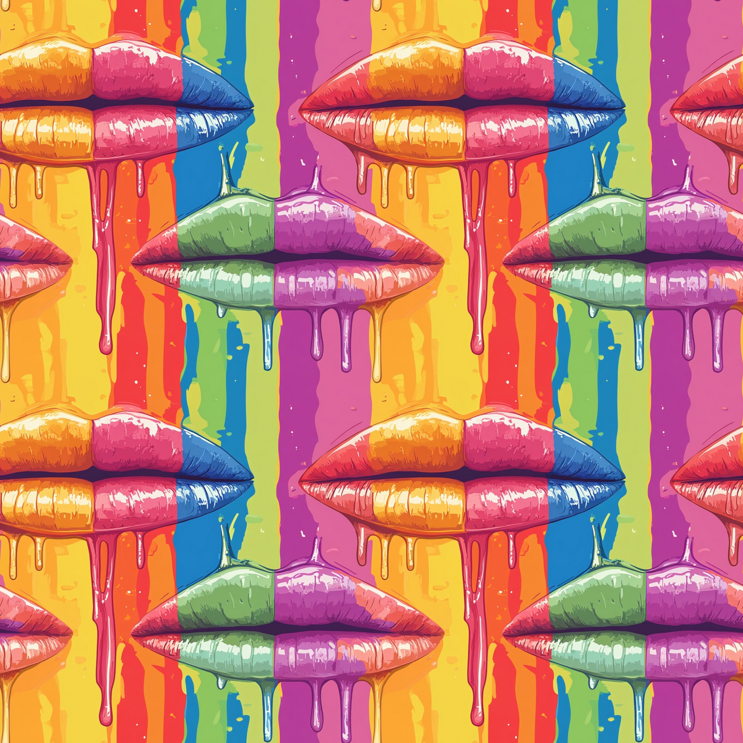 Rainbow Dripping Lips Art Pattern 7 Quilting Cotton Fabric