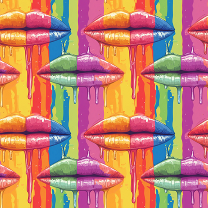 Rainbow Dripping Lips Art Pattern 7 Quilting Cotton Fabric