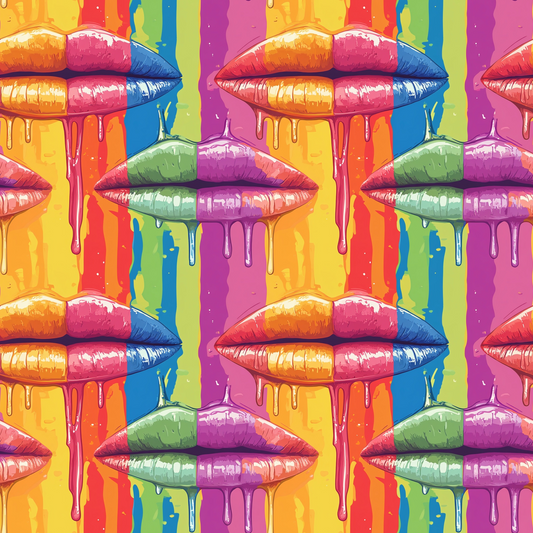 Rainbow Dripping Lips Art Pattern 7 Quilting Cotton Fabric