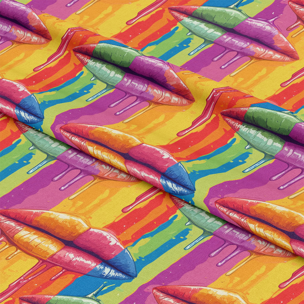 Rainbow Dripping Lips Art Pattern 7 Quilting Cotton Fabric